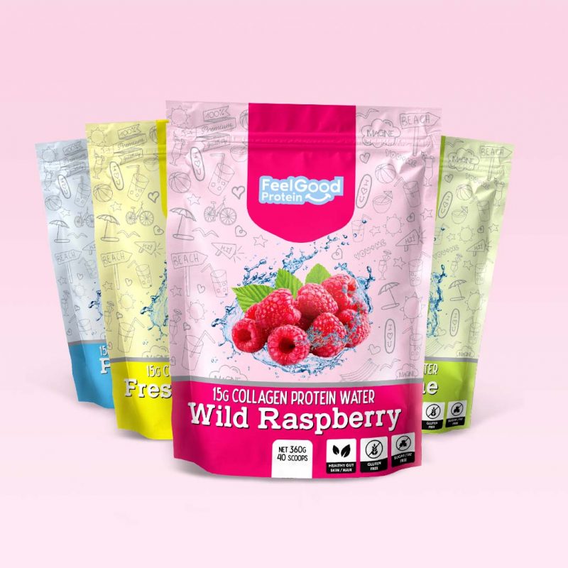 Feel Good Protein Water Group of standing pouches